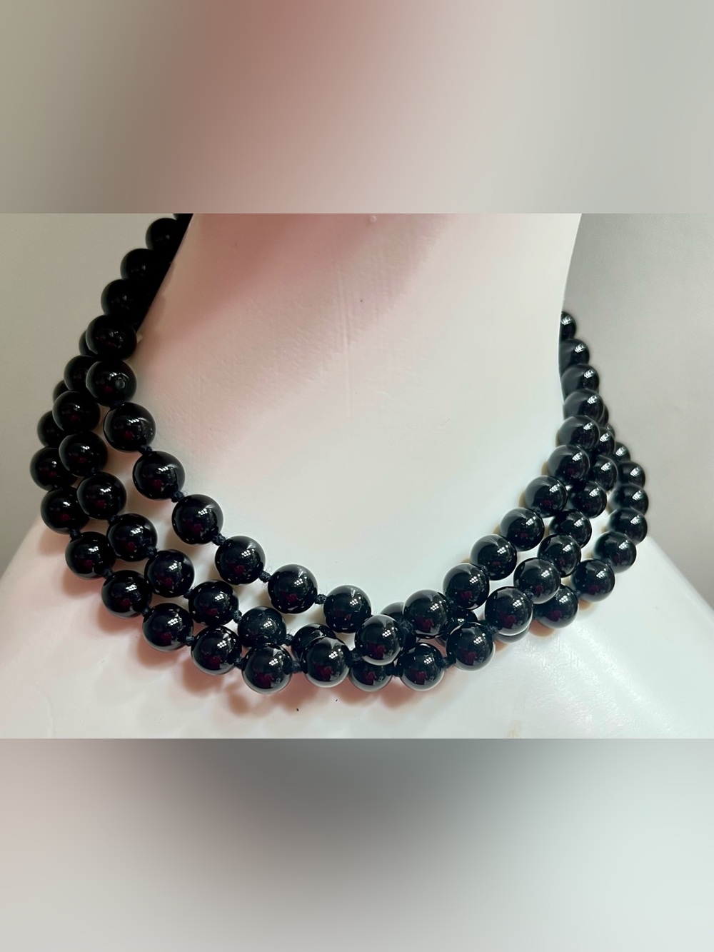 Vintage Black Onyx Tri-strand Choker 14”
